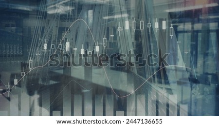 Image of financial data processing over busy city. business, digital interface and data processing concept digitally generated image.