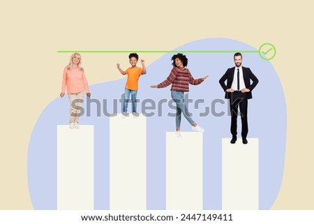 Vertical creative picture collage young happy cheerful woman circle figures literature book store promo drawing background