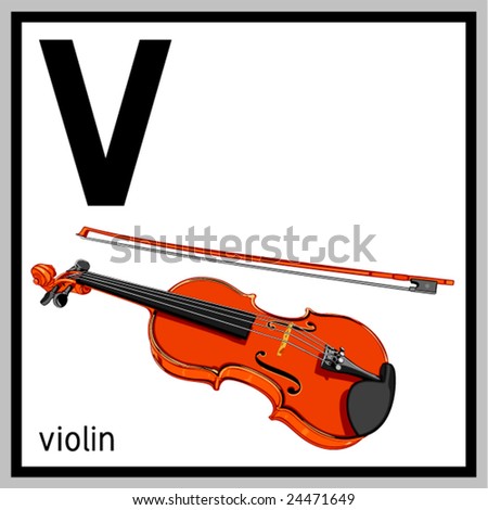 Vector illustration of violin and english letter "V". Does not contain any effects like gradients, blends and so on. File format EPS (AI8 compatible).