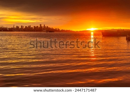 View of Vancouver Skyline from North Vancouver at sunset, British Columbia, Canada, North America