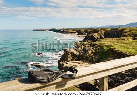 Cliff formations on Cathedral Beach in Galicia Spain. Playa de las Catedrales, As Catedrais in Ribadeo, province of Lugo. Cantabric coastline in northern Spain. Tourist attraction. Royalty-Free Stock Photo #2447173947