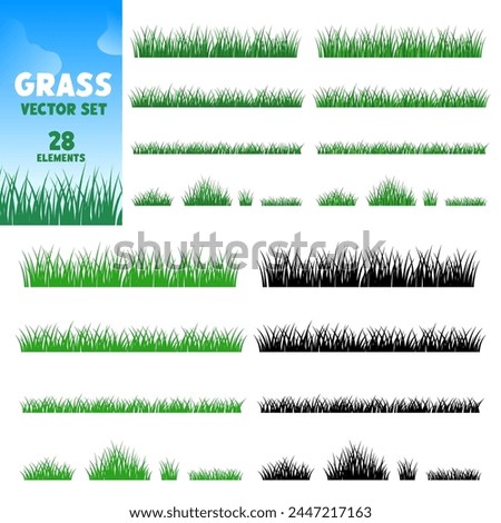 Grass border. Grass border set. Realistic, flat and silhouette style.