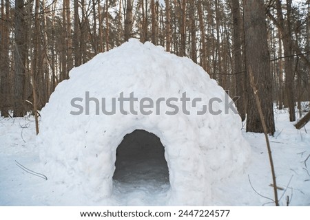 A small house made of snow. Children's igloo for games. A copy of the traditional dwelling of the inhabitants of the north.