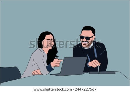 office work communication clip art computer female and male conversation