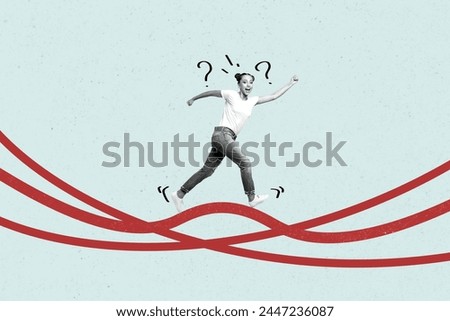 Composite collage picture of cheerful black white effect girl running isolated on creative background