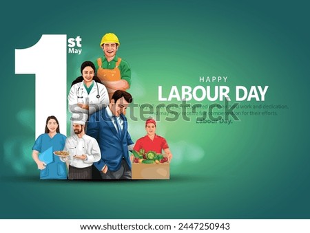 happy Labour day or international workers day vector illustration with workers. labor day and may day celebration. Royalty-Free Stock Photo #2447250943