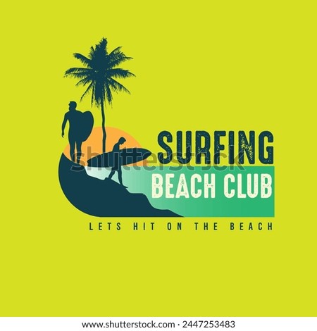 Surfing Beach Club summer palm tree surf t shirt design