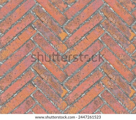 Seamless pattern useful for renderings applications of an old tuscany terracotta floors called a herringbone pattern - Can be repeated modularly to create a uniform and continuously background. Royalty-Free Stock Photo #2447261523