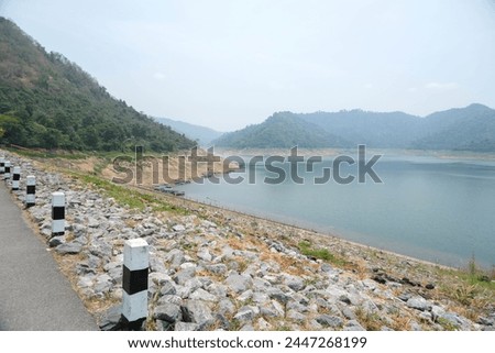 Water reservoir of Khun Dan Prakan Chon Dam in summer season.