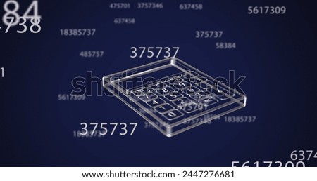 Image of calculator icon over data processing on black background. Education, learning, knowledge, science and digital interface concept digitally generated image.