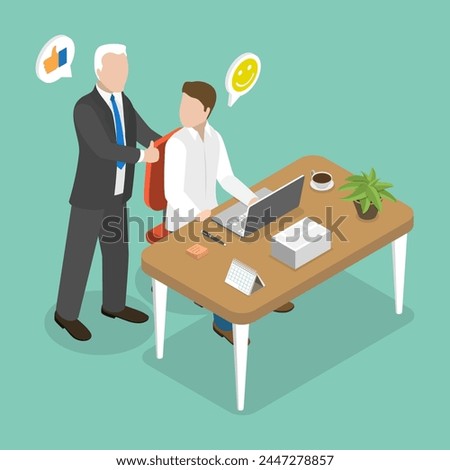 3D Isometric Flat Vector Illustration of Happy Employer, Employee Recognition Royalty-Free Stock Photo #2447278857