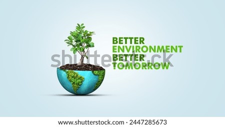 World environment day and earth day 3d concept background. Ecology concept. Design with globe map drawing and leaves isolated on white background. Better Environment, Better Tomorrow.