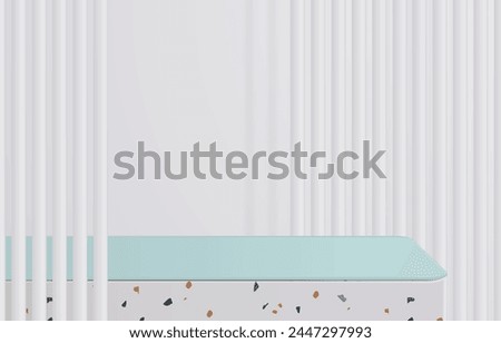 Empty of white terrazzo and green table top on white background with green leaves. for montage product display or design banner mock up. 3d vector Royalty-Free Stock Photo #2447297993