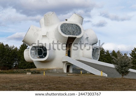 Makedonium, also known as the Monument to the Ilinden Uprising, North Macedonia. Yugoslav monument commemorating the struggles of the partisan during World War 2. Royalty-Free Stock Photo #2447303767