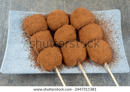 Sate Mochi coklat. Mochi is a Traditional Japanese dessert. made from glutinous rice