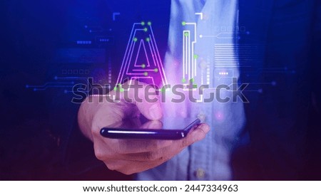 Ai tech, virtual graphic Global Internet connect with AI, Artificial Intelligence, using command prompt for generates something, Futuristic technology transformation.