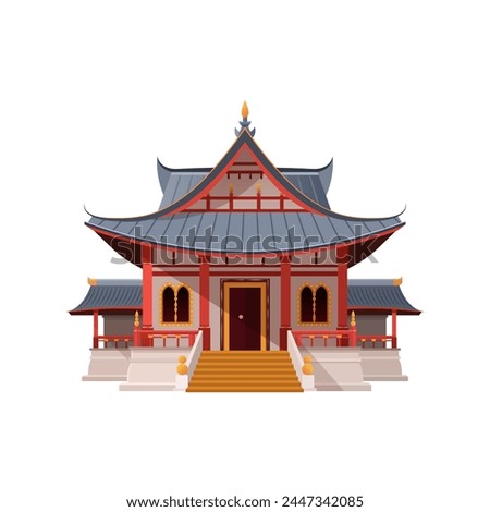 Buddhist temple building. isolated vector illustration suitable for maps, prints, infographics, greeting cards and posters. A beautiful historical religious building on a white background. Clip-art.