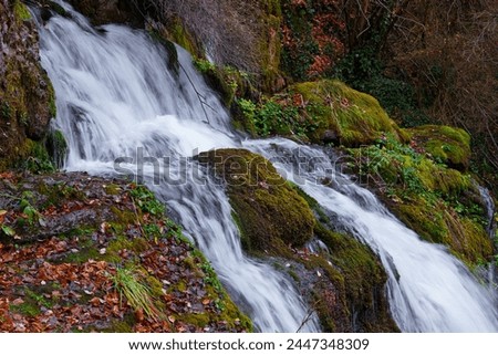 Waterfall at the source of the Llobregat river in Castellar de n'Hug, Catalonia, Spain
