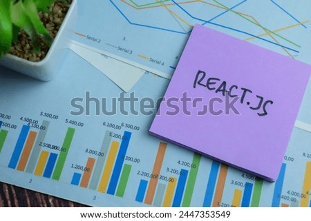 Concept of React.Js write on sticky notes isolated on Wooden Table.