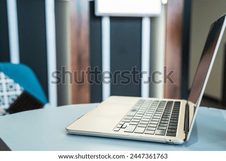 Office table, laptop on the table, business concept, stock photo