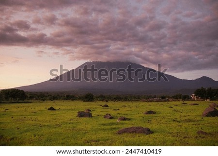 Landscape, view of the sacred volcano Agung, at dawn, Bali island. Royalty-Free Stock Photo #2447410419