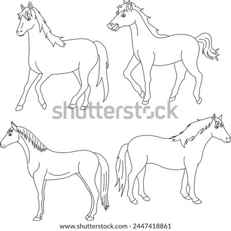 Horse Clipart Set. Cartoon Wild Animals Clipart Set for Lovers of Wildlife 
