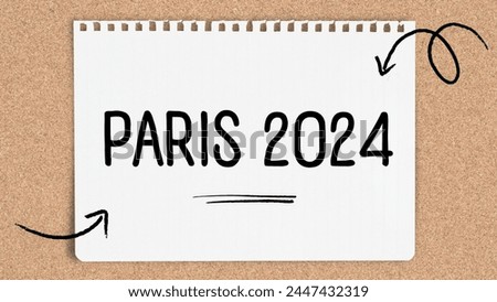 Background illustration featuring the Paris 2024 Olympics in France, with an isolated Olympic rings icon set against a white backdrop. Royalty-Free Stock Photo #2447432319