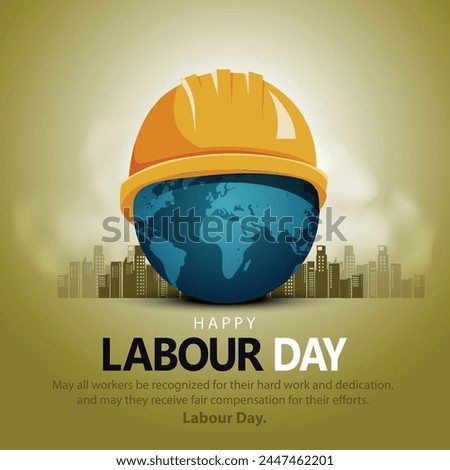 happy Labour day or international workers day vector illustration world map and safety cap. labor day and may day celebration design. Royalty-Free Stock Photo #2447462201