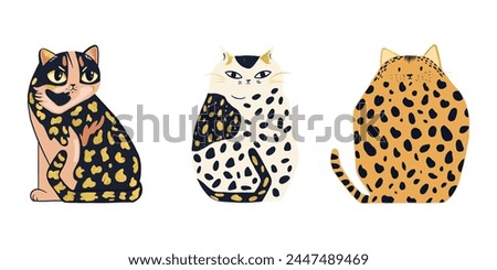 Abstract vector set of cats. Trendy leopard print cars clip art. 