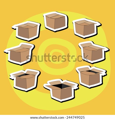 Cartoon box, sects, vector image opening and closing of a cardboard