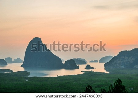 Landscape pictures of Phang Nga province with a place called Samet Nangshe Bay, a famous and beautiful tourist attraction and famous for its sunrise.