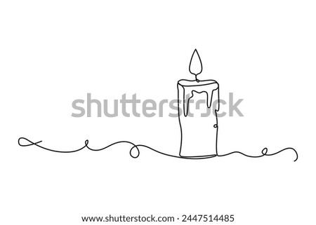 Continuous one line drawing candle burning flame. Black contour line simple minimalist vector illustration.