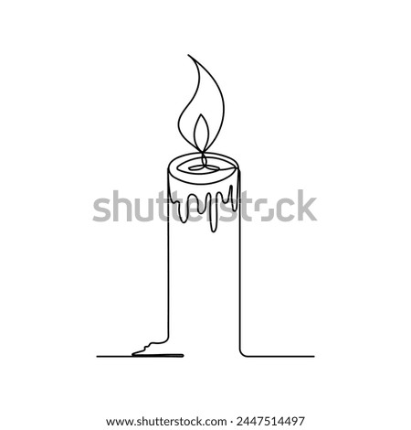 Continuous one line drawing candle burning flame. Black contour line simple minimalist vector illustration.