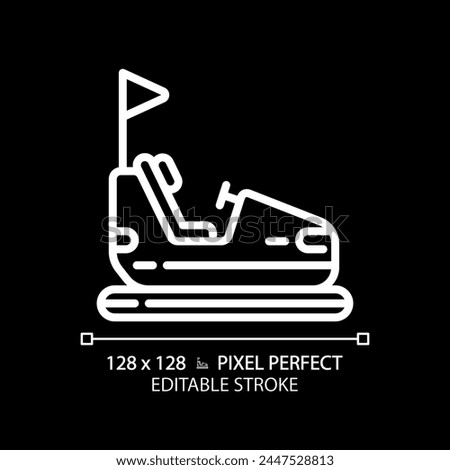 Carnival bumper cars pixel perfect white linear icon for dark theme. Fairground autodrome, go carts. Amusement ride attraction. Thin line illustration. Isolated symbol for night mode. Editable stroke Royalty-Free Stock Photo #2447528813