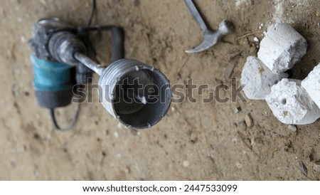 Core drill a bit for coring circular slab of concrete Royalty-Free Stock Photo #2447533099
