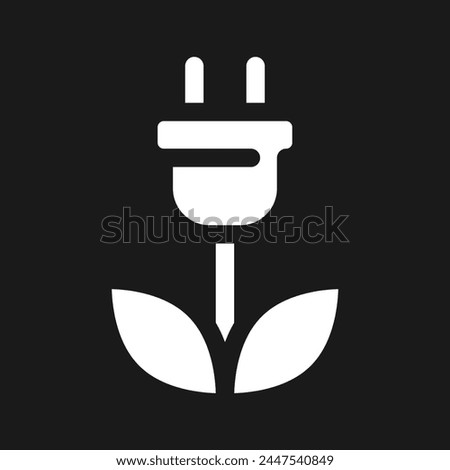 Green electricity dark mode glyph ui icon. Eco friendly energy generation. User interface design. White silhouette symbol on black space. Solid pictogram for web, mobile. Vector isolated illustration