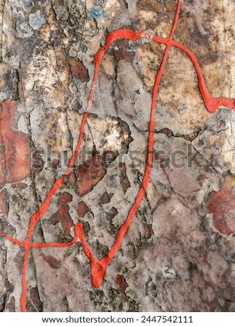Red paint spills on a rocky surface