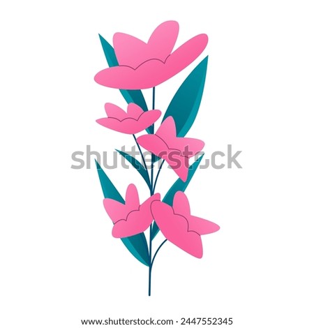Delicate bloom wild flowers on a twig. Adorable flower clip art.  Elegant cut flowers. Spring summer decorative botanical bundle. Beautiful delicate fluffy blooms, blossomed herb, gentle wildflower.