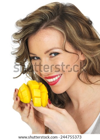 Healthy Young Woman Eating a Prawn and Noodle Salad