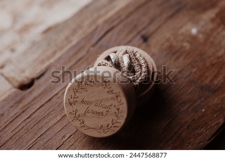 Wedding rings in wodden box, how about forever 