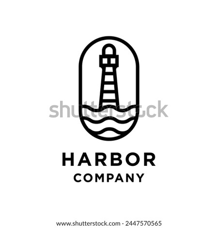 Harbor Coastal Beach Lighthouse Searchlight Beacon Tower Island Logo	 Royalty-Free Stock Photo #2447570565