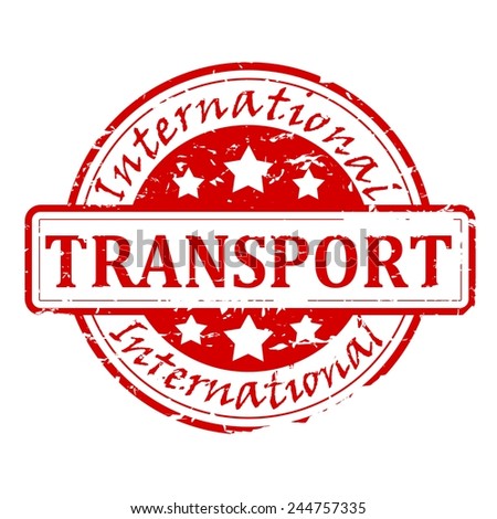 Round red stamp with inscription - International Transport- illustration