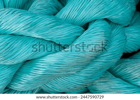 Bright blue green rope in close up