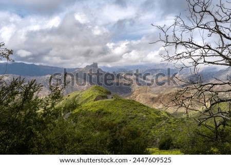 view of Bentayga rock in the top of Gran Canaria . Gran Canaria. Canary islands	 Royalty-Free Stock Photo #2447609525