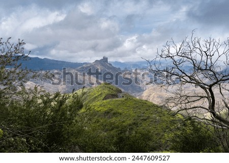 view of Bentayga rock in the top of Gran Canaria . Gran Canaria. Canary islands	 Royalty-Free Stock Photo #2447609527