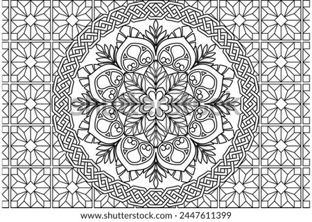Mandala Coloring page for kids and adults. Page for relaxation and meditation. Circular pattern. Decorative ornament ethnic oriental style. line art drawing coloring page. Vector illustration Royalty-Free Stock Photo #2447611399
