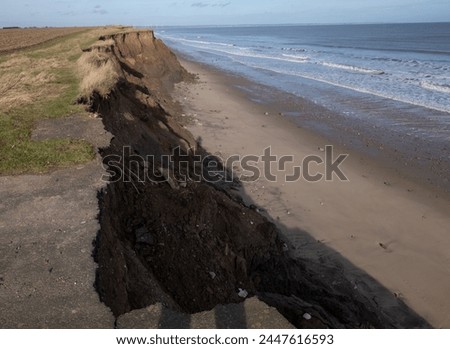 Coastal Erosion, Holderness Coast UK. Coastal Erosion, Holderness Coast UK. Holderness is an area of the East Riding of Yorkshire, on the north-east coast of England.  Royalty-Free Stock Photo #2447616593