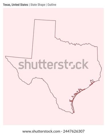 Texas, United States. Simple vector map. State shape. Outline style. Border of Texas. Vector illustration.