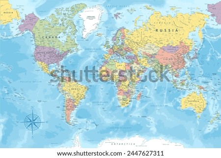 World Map - Highly Detailed Colored Vector Map of the World. Ideally for the Print Posters. Royalty-Free Stock Photo #2447627311