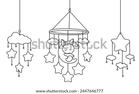 Children's mobile. A bright, multi-colored carousel that is installed above the baby's crib. Educational toy for kids.
